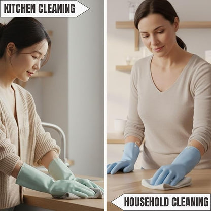 IMARU 3 Pairs Dishwashing Gloves with Hanging Hooks - NonSlip & Reusable Cleaning Gloves for Household, Kitchen, Gardening