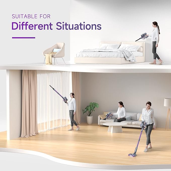Lubluelu Upgraded 45kPa Cordless Vacuum Cleaner, Freestanding Stick Vacuum with Powerful Suction, Up to 50mins Runtime, Rechargeable and Portable Vacuum Cleaner for Pet Hair, Carpet, Hard Floor