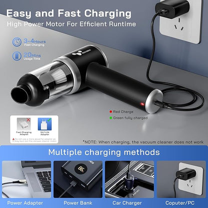 helloleiboo Handheld Car Vacuum Cleaner 16000PA Car Vacuum Portable Cordless 120W High Power 4-in-1 Mini Vacuum Cleaner Rechargeable & Air Duster Multi-Nozzles for Home Office Pet（Black）