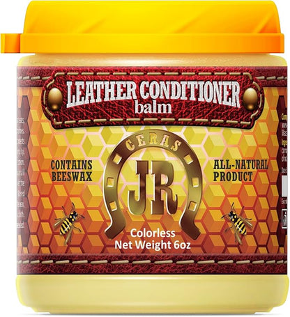 JR Leather Conditioner with Beeswax 6oz – All Natural, Non-Toxic | Restores & Protects Leather for Couches, Car Seats, Purses, Boots & Saddles