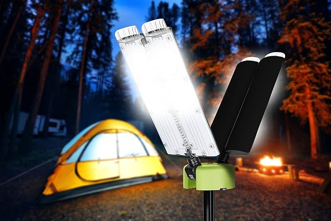 PowerSmith Voyager PVLR8000A 8000 Lumen Collapsible Cordless Tripod LED Work Light with Battery, Charger & Carry Bag Included. Optional 3-Way Power, Remote Control , Black