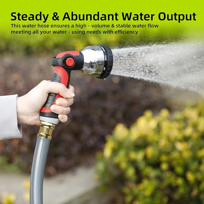 Worth Leader Garden Hose 3/4 in. x 25 ft. -No Kink, Flexible, Leakproof, Male/Female -Heavy Duty Durable 5 Layers PVC Rubber Lightweight Water Pipe for Gardening, Agriculture & Lawn Care -500PSI Burst
