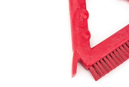 SPARTA Plastic Commercial Grout Brush, Triangle-Shaped Scrub Brush with Scraper and Two Threaded Holes for Attaching Handle (Sold Separately), 9 x 7 x 7 Inches, Red