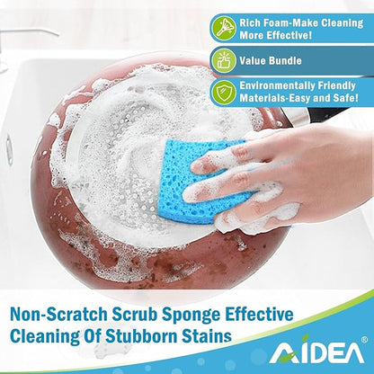 AIDEA Sponges Kitchen, Non-Scratch Scrub Sponge, 6Count, Sponges for Non-Stick Cookware, Kitchen Sponge for Dishes, Cleans Fast Without Scratching, Cleaning Power for Kitchen, Bathroom, Household