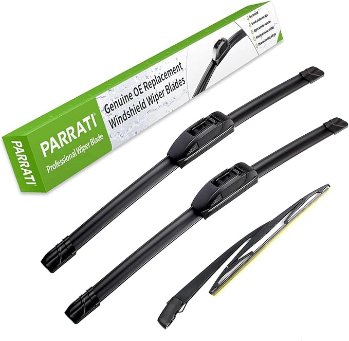 PARRATI® Premium Windshield Wipers with Rear Wiper Blades Arm Replacement for 2023-2018 Jeep Wrangler,All-Season Automotive Wipers,Easy to Install 16"+16"+12"(Set of 4)