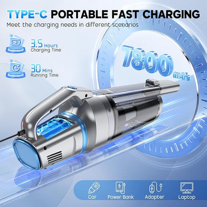 JONYJ Handheld Vacuum Cordless, 16000PA Strong Suction Hand Held Car Vacuum Cleaner, Portable Hand Vacuum Rechargeable with Multi-Nozzles & LED Light for Home, Car, Office, Pets