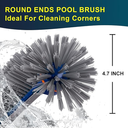 POOLAZA 360 Degree Pool Brush - Heavy Duty, Premium Bristle & Aluminum Handle for Inground & Above-Ground Pools
