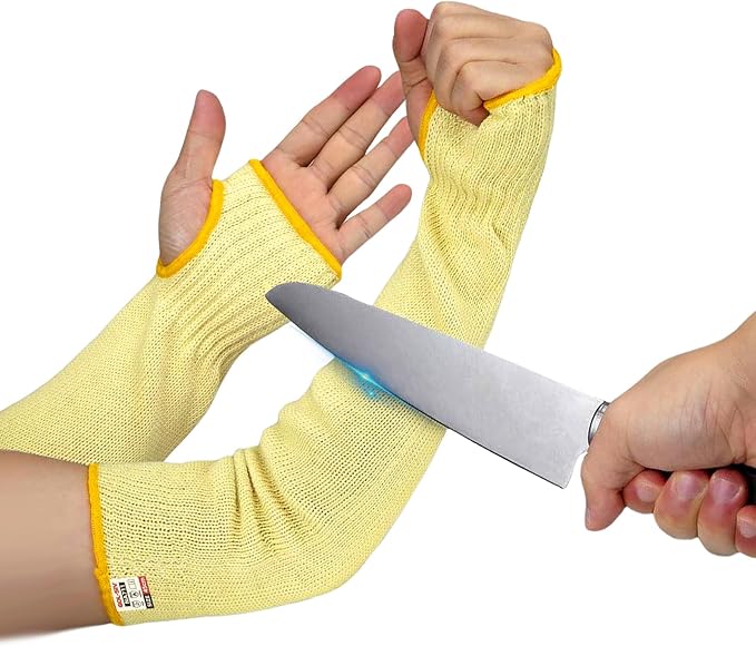 GOL-SIV Cut Resistant Sleeves With Thumb Hole,Thin Skin Arm Protection Sleeves And Bruising, Kevlar Sleeves For Women, Men, Elderly(Yellow,17.7 In)