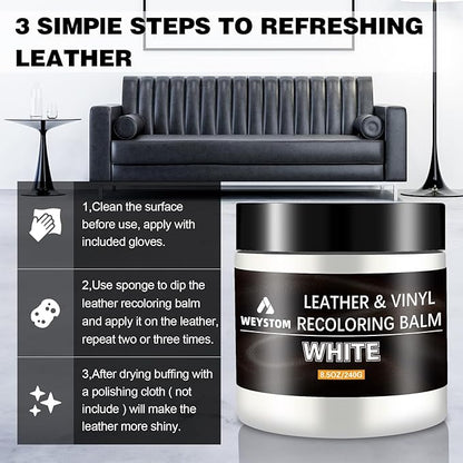 Leather Recoloring Balm - White Leather Repair Kit for Furniture, Dye, Recolor, Renew, Repair & Restore Aged, Faded, Cracked, Peeling and Scuffed