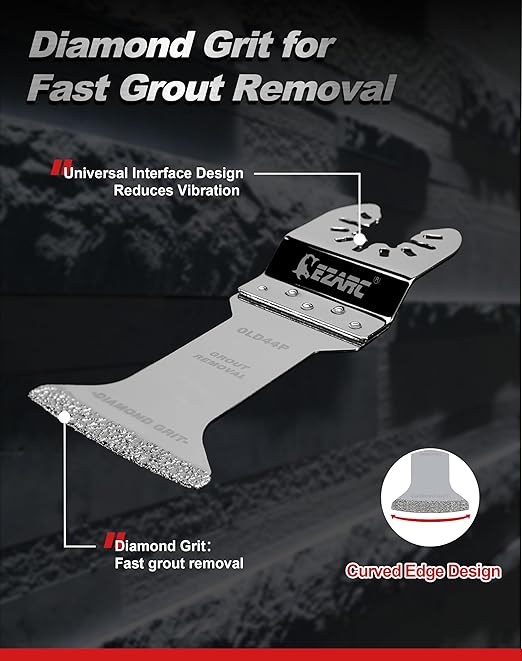EZARC Diamond Oscillating Blade, Extra Long Reach Oscillating Multi Tool Saw Blades for Grout Removal, Cleaning Mortar, 3-Pack