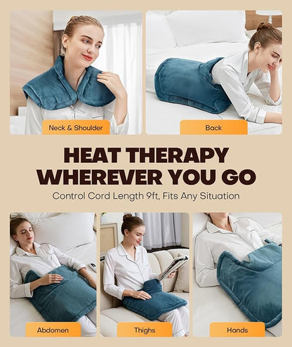 Graphene-Infused Instant Heating Pad with 3M Thinsulate, Ergonomic Weighted Heating Pad for Neck and Shoulders and Back, Heated Neck Wrap w/ 6 Heat Options 4 Auto Timer, Christmas Gifts for Women Men