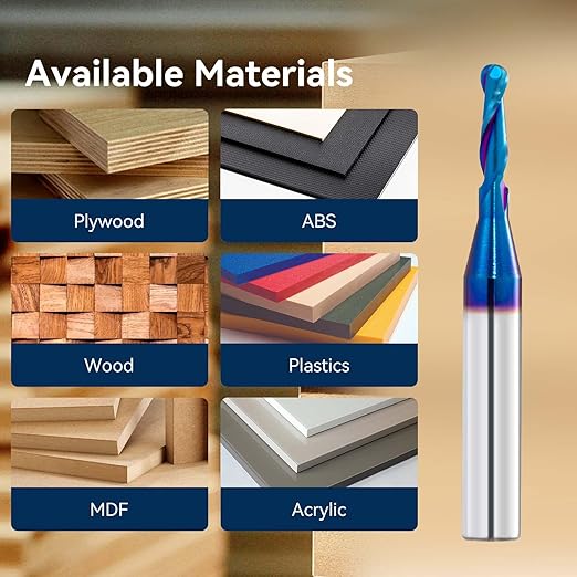 5 PCS CNC Router Bits Ball Nose End Mill with 1/4 inch Shank and 1/8 inch Cutting Diameter, 1/2 inch Cutting Length, 2 inch Total Length