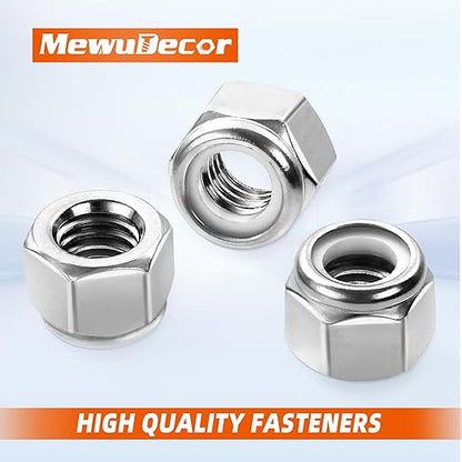 MewuDecor 5/16-18 Nylon Insert Hex Lock Nuts Locknuts, 304 Stainless Steel 18-8, Bright Finish, 50 PCS