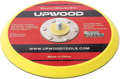 UPWOOD 2 pcs 6" Hook and Loop Backing Pad for Air Sander Polisher, 5/16" Arbor with 24 Thread 1,3000RPM DA Sanding Pad