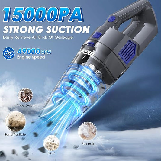 Gxzsk Handheld Vacuum Cordless, 15000PA Strong Suction Hand Held Car Vacuum Cleaner Rechargeable, Portable Hand Vacuum with Multi-Nozzles & Washable Filter for Home Office, Car, Pets