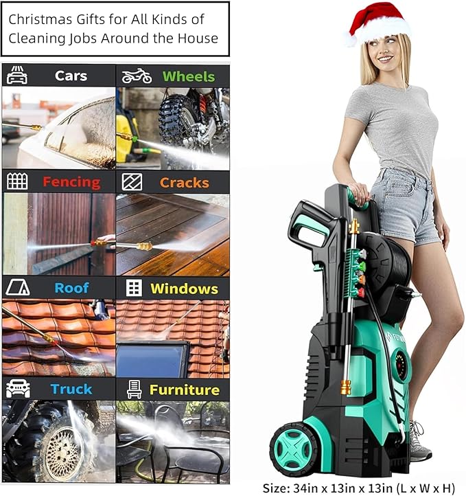 2026Upgraded Pressure Washer 5000PSI with Adjustable Touch Screen 8 Level, 34" Tall, 4 Quick Connect Nozzles,Inlet Hose&Filter&500mlFoam Cannon for Cars/Fences/Driveways/Home Cleaning,Green