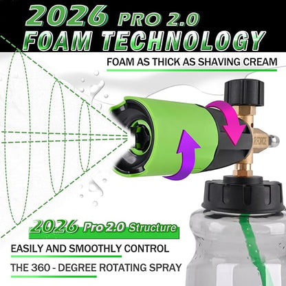 BEAR FORCE Innovative Pressure Washer Foam Cannon Pro+ (Thicker Foam, 3 Times of Life), 2026 Car Wash Snow Foam Blaster with One-Click Disassembly Technology + 1/4" Quick Plug, 34oz Bottle