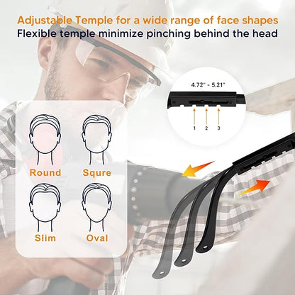 SATTRON Clear Safety Glasses 12 PACK Safety Goggles Anti-Fog Impact Resistant UV Protection Adjustable Temples Wide Vision Protective Eye Wear for Industrial Work, Laboratory, Woodworking