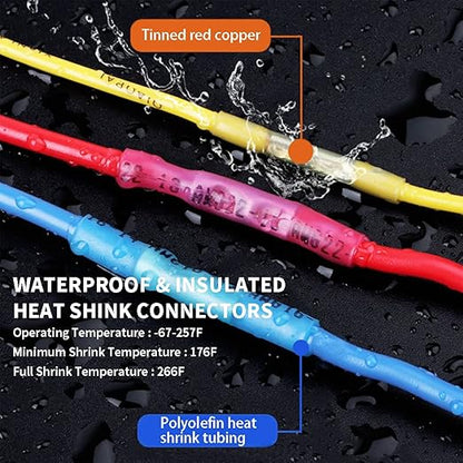 Heat Shrink Butt Connectors, 26-24 AWG 100 Pcs Clear Marine Grade Insulated Crimp Wire Connectors, Waterproof Electrical Connectors Butt Splice for Boat Truck Wiring