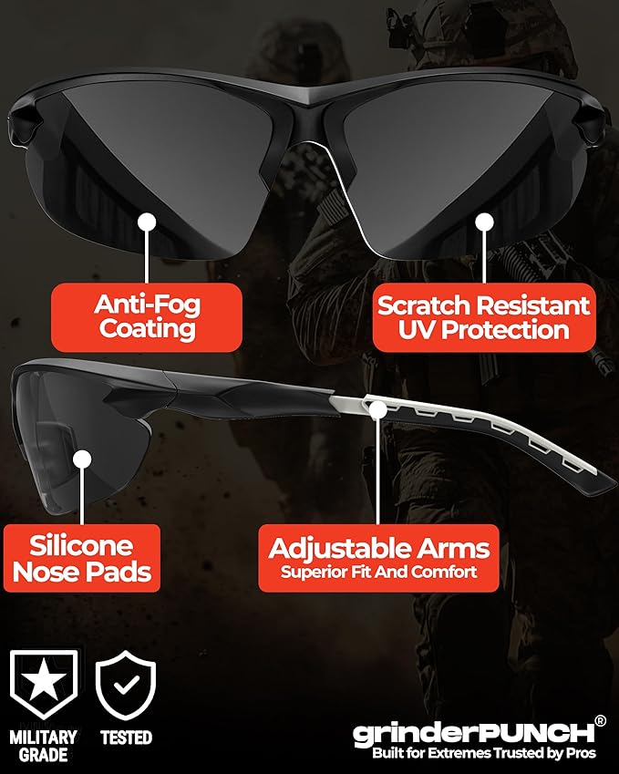 grinderPUNCH Tactical Shooting Glasses Military Grade Impact Resistant Protection 100% UV Lenses ANSI Z87 Safety Glasses