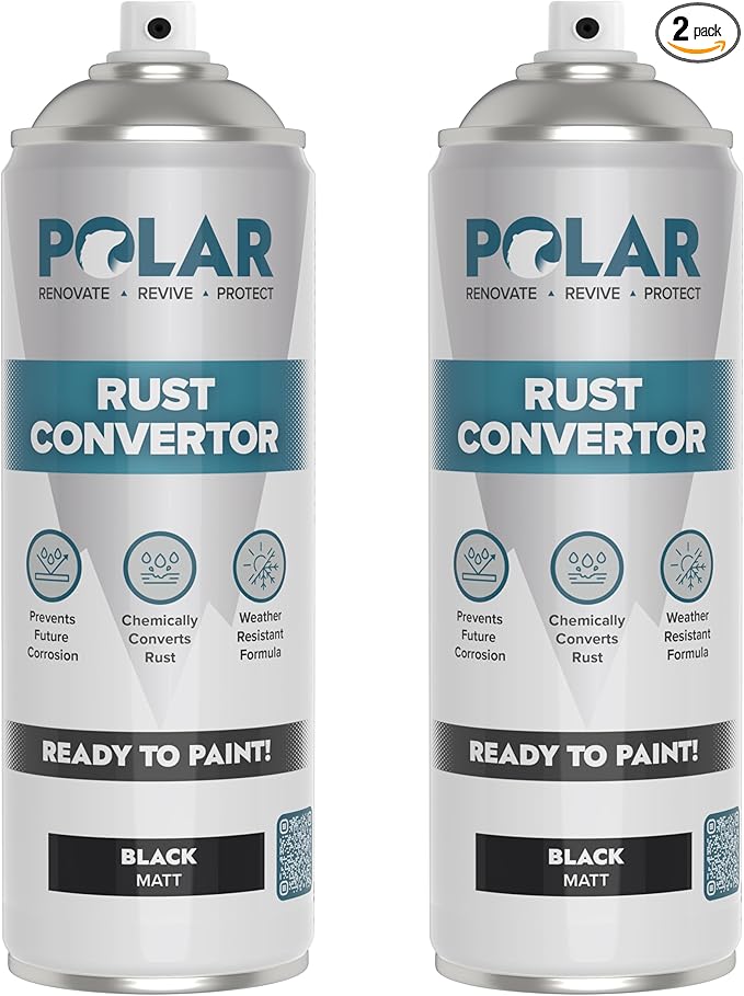 Polar Rust Converter Spray - 2 x 17 Fl Oz| Matte Black | Effective Rust Converter for Metal | Weather Resistant Protection Against Corrosion | Ideal for Vehicles, Trailers, Fences & Storage Tanks