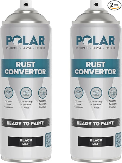 Polar Rust Converter Spray - 2 x 17 Fl Oz| Matte Black | Effective Rust Converter for Metal | Weather Resistant Protection Against Corrosion | Ideal for Vehicles, Trailers, Fences & Storage Tanks