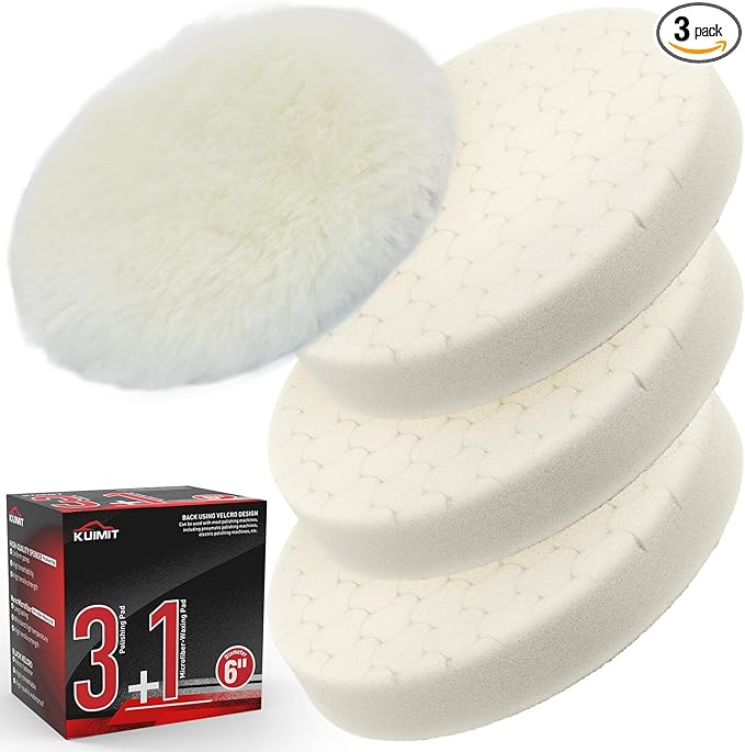 KUIMIT White Polish Pad, 3Pcs 6.5 Inch Face for 6 Inch Buffing Polishing Pads and Woolen Pads 150mm Backing Plate Compound Buffing Sponge for Car Buffer Polisher Compounding, Polishing and Waxing