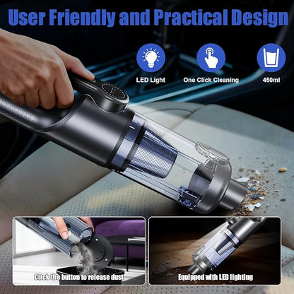 AOPIRDT Car Vacuum Portable Cordless-19000 Pa 4 in 1 Handheld Vacuum Cordless Brushless Motor with LED Light and Multi-Nozzles, One-Touch dust Removal for Car, Home, Office, Pet, Black