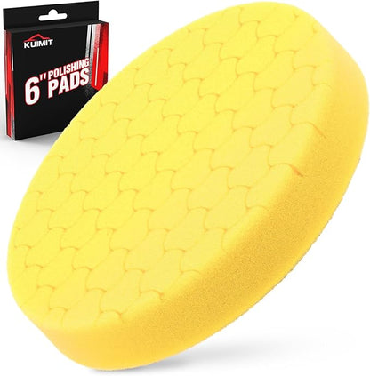 KUIMIT Yellow Polish Pad, Buffing Polishing Pads, 1Pc 6.5 Inch Face for 6 Inch 150mm Backing Plate Compound Buffing Sponge Pads for Car Buffer Polisher Compounding, Polishing and Waxing