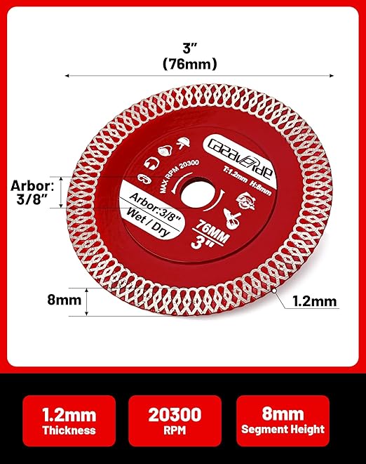 Casaverde 2 Pcs of 3"/76mm Diamond Blade with 3/8" Arbor for Cutting Ceramic Tile,Stone Tile