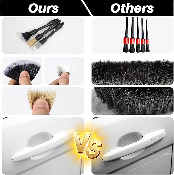 8PCS Car Detailing Brush Set - Ultra Soft Boars Hair Car Interior Detailing Brushes【Not Easy to Shed Bristles 】- Automotive Cleaning Brushes Kit w/Storage Bag & Car Drying Towel, Car Dust Brush