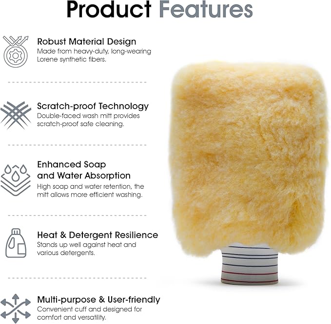 SM Arnold Spun Gold™ Professional Car Wash Mitt 2-Pack - Durable, Scratch-Resistant, 8" x 11", Lorene Synthetic Fibers | for Auto Detailing, Cleaning Supplies, Vehicle Care & Maintenance