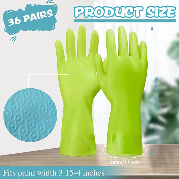 Gandeer 36 Pair Reusable Household Gloves Long Rubber Dishwashing Gloves Kitchen Cleaning for Dishes Clean Gardening