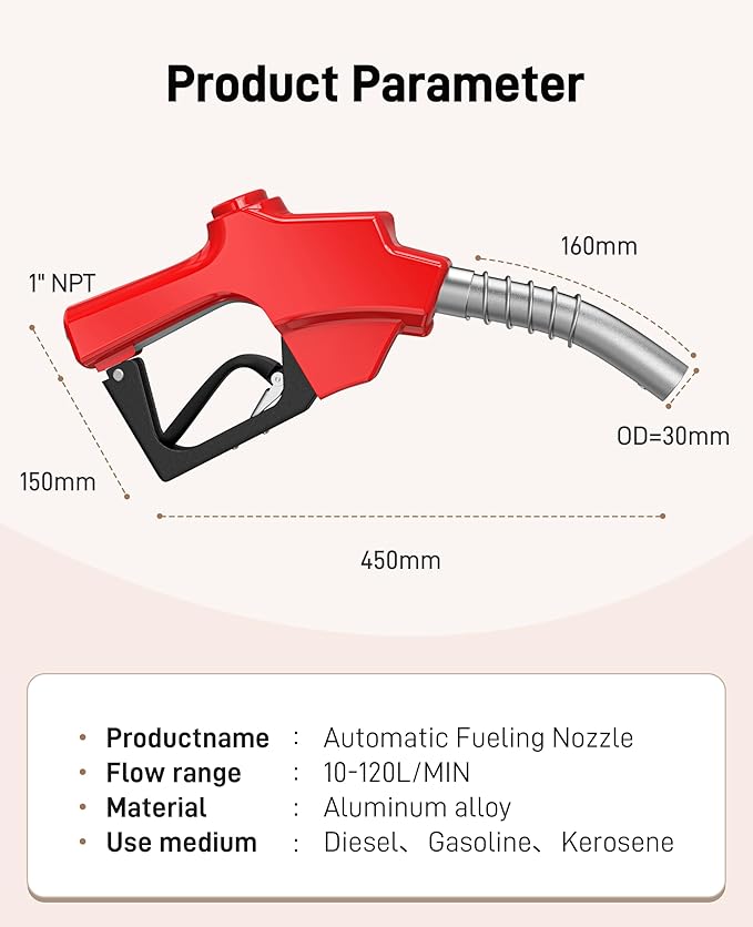 Automatic Fuel Nozzle, Auto Shut-Off Fuel Nozzle, High Spout Car Fuel Filling Nozzle Used for Diesel Petrol Gasoline Kerosene (1pack Red, 1'' NPT)