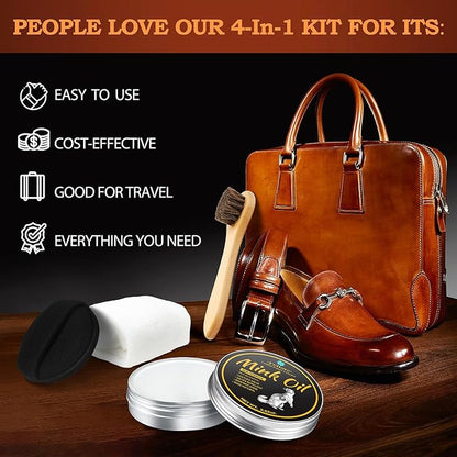 Feilove 4-in-1 Mink Oil Leather Conditioner and Cleaner 3.52 oz - Premium Waterproof Formula for Boots and Shoes