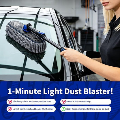 Flash Dog Microfiber Car Duster Exterior - Scratch Free Waterless Cleaning Brush for Cars/SUV/Truck Roofs, Windshields | Telescopic Aluminum Alloy Handle