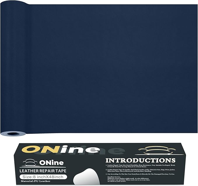 ONine Leather Repair Tape,Self Adhesive Leather Repair Patch,Leather Patches for Furniture,Sofa,Car Seats,Office Chair. Vinyl Repair Kit 8x48in(Blue)