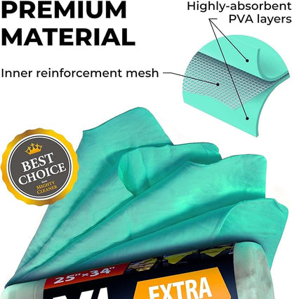 Premium XL Shammy Towel for Car - 2pk (34”x25”) - Super Absorbent Chamois Cloth - Spots & Scratch-Free - Reusable Car Drying Towel