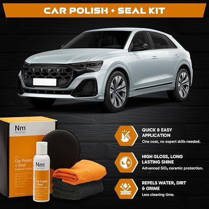Nano Ceramic (SiO2) Car Polish +Seal. 100mL Kit Complete with Easy Application Nano Polish Application pad and polishing Cloths.