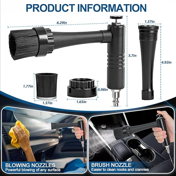 Senduzll Tornado Car Cleaning Gun, Dry Car Detailing Tools, Aluminum Alloy Bearing Nozzlefor, Car Quickly Blasts Dirt and Dust Works with Air Compressor (Gray)