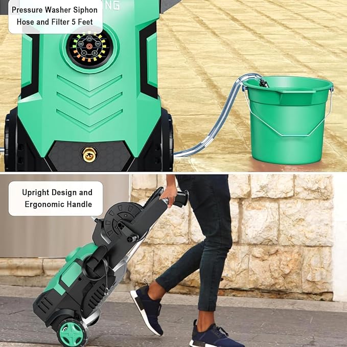 2026Upgraded Pressure Washer 5000PSI with Adjustable Touch Screen 8 Level, 34" Tall, 4 Quick Connect Nozzles,Inlet Hose&Filter&500mlFoam Cannon for Cars/Fences/Driveways/Home Cleaning,Green