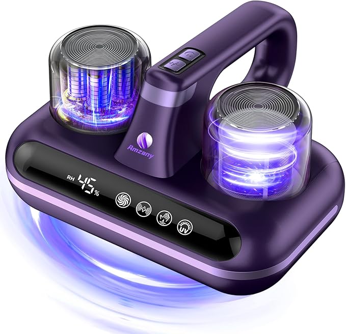 Amzany Mattress Vacuum Cleaner - 5-in-1 Cordless Bed Vacuum Cleaner, Powered by UV-C Light & Ultrasonic Technology, 16Kpa Strong Suction,Low Noise,Suitable for Dust, Pet Hair, Etc - Purple