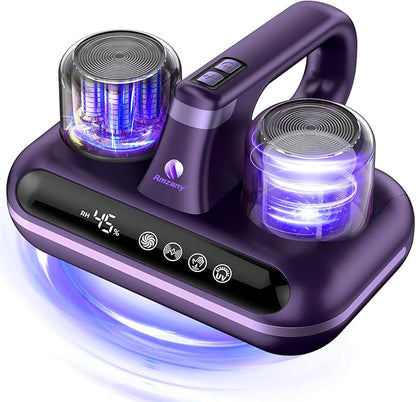 Amzany Mattress Vacuum Cleaner - 5-in-1 Cordless Bed Vacuum Cleaner, Powered by UV-C Light & Ultrasonic Technology, 16Kpa Strong Suction,Low Noise,Suitable for Dust, Pet Hair, Etc - Purple