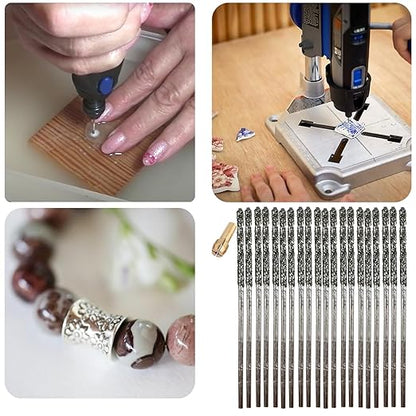 Drilax 1mm Diamond Drill Bit Set (20-Pcs) with Collet | Compatible with Dremel Rotary Tools | for Jewelry Making, Glass, Stone, Seashells & Gemstones