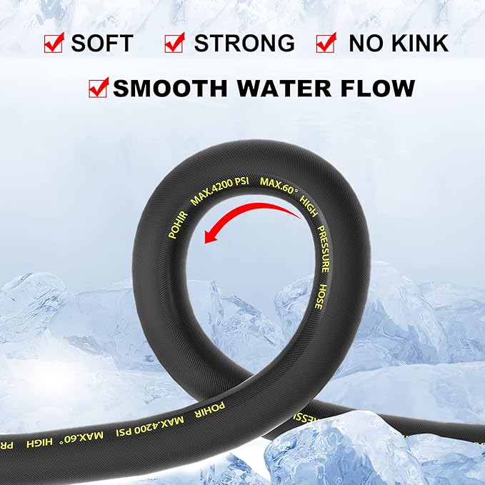 POHIR Pressure Washer Whip Hose - 10 FT, 4200PSI, Replacement Hose Reel Connector, Short Power Washer Hose with 3/8'' Quick Connect, Steel Wire Braid Pressure Hose