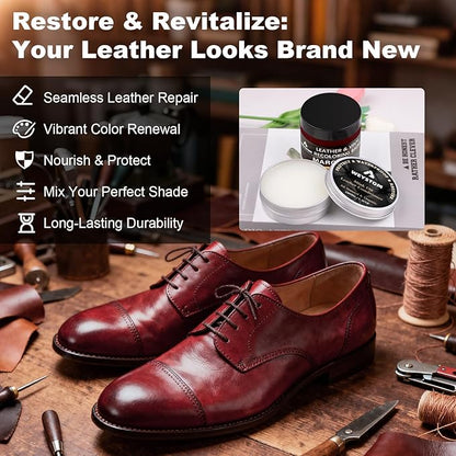 8.5 OZ Leather Recoloring Balm with 100ML Leather Conditioner - Maroon Leather Repair Kit for Furniture, Leather Dye, Recolor, Renew, Repair & Restore Aged, Faded, Cracked, Peeling and Scuffed Leather