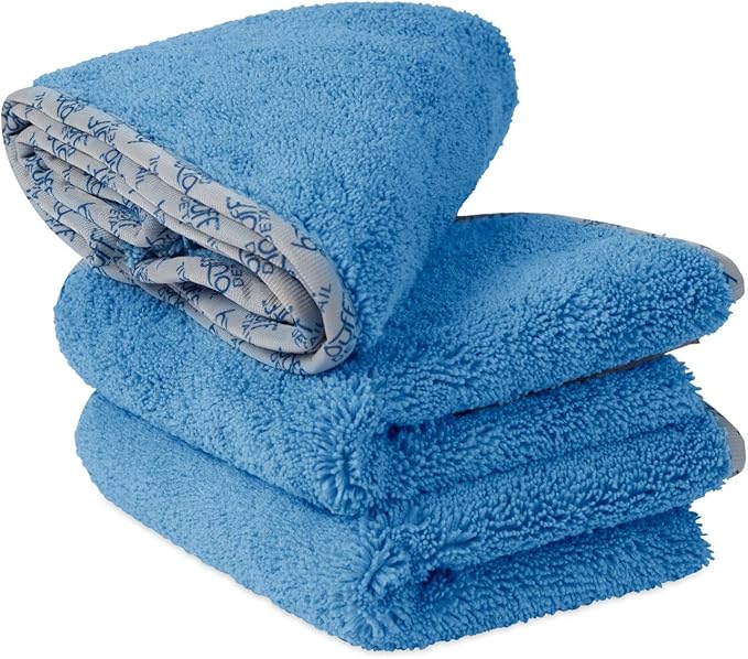 Detail Microfiber Car Towels Bulk (16"x 24") | 400 GSM | 80/20 Blend | Tagless | Soft Satin Piped Edges | All-Purpose Auto Detailing - Wax, Buff, Polish, Wash, Dry | Case of 108 (Blue)