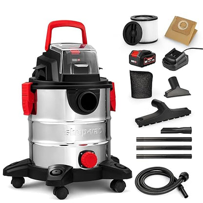 Shop-Vac 20V Wet/Dry Cordless Vacuum, 5 Gallon, 4.7 Peak HP, 10kPa Strong Suction & Blower, Portable Vacuum, 4.0A Battery Powered for Car, Home and Garage