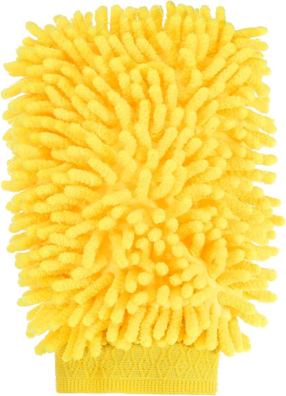 HARFINGTON Chenille Microfiber Car Wash Mitts 9.8" x 7.9" Scratch Free Wash Gloves Absorbent Double Sided Plush Cleaning Drying Mitts for Car Washing Home Yellow