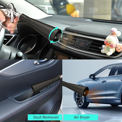 GOCCIDA Car Cleaning Gun Detailing Interior Dryer Air Blow Gun with 2 Set Nozzle,Car Detailing Kits Interior Cleaner for Vehicle Upholstery Carpet Seat Works with Air Compressor